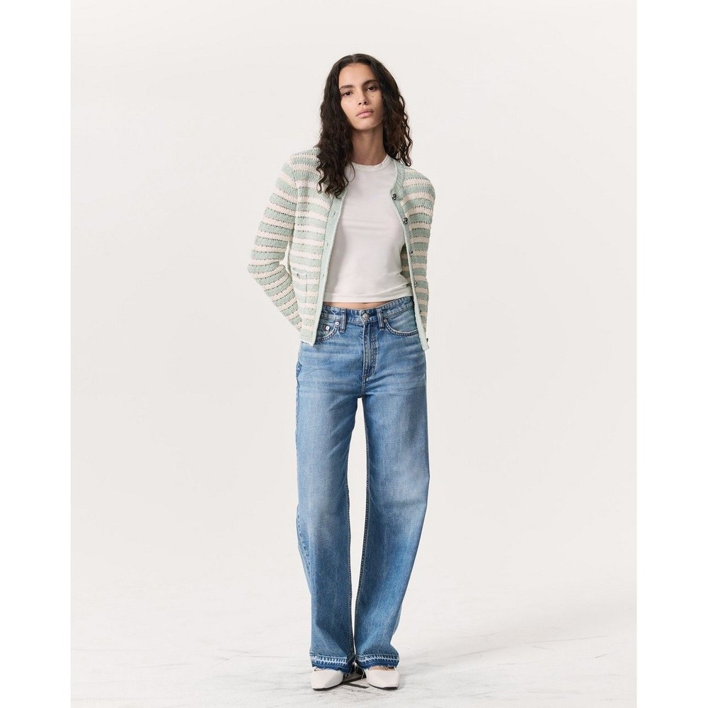 Rag & Bone Jace Striped Lady Cardigan Womens L Aqua Coastal Preppy Old Money NWT